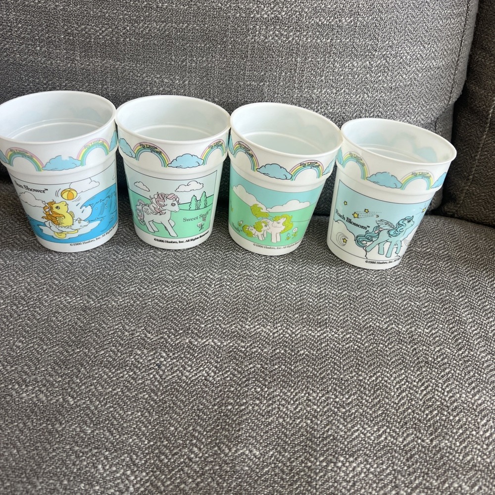 Vintage 80s My Little Pony Plastic Cups Complete Set Of 4 Hasbro 1986